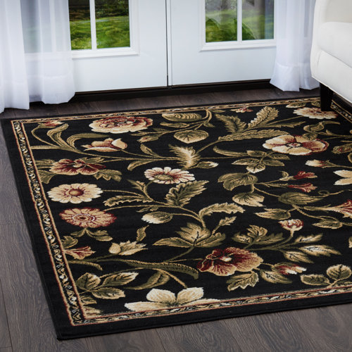 Laurel Foundry Modern Farmhouse Gossard Floral Area Rug in Black/Burgundy/Ivory & Reviews Wayfair